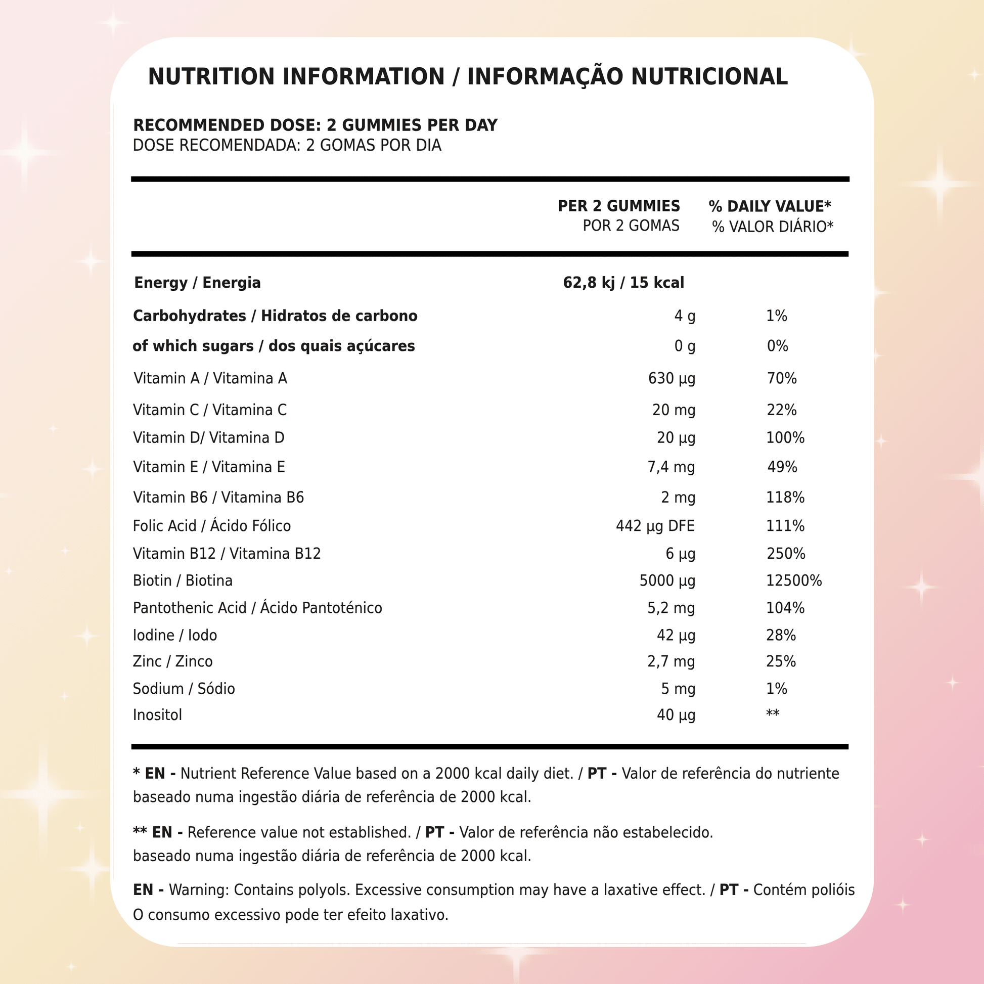 Gomas para o Cabelo e Unhas Tutti Bear | Informação Nutricional