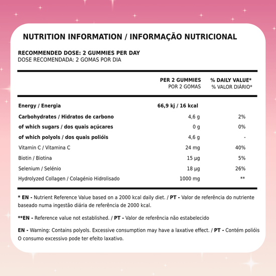 Gomas de Colagénio Tutti Bear | Pele, Cabelo e Unhas | Informação Nutricional