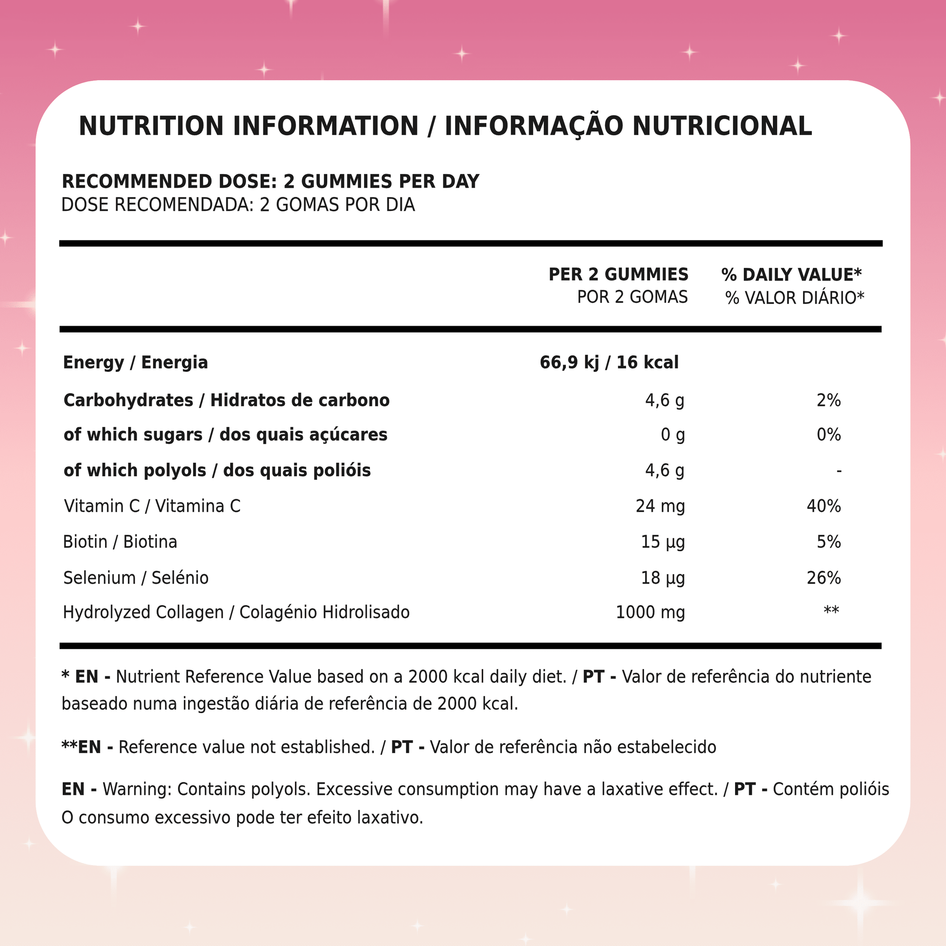 Gomas de Colagénio Tutti Bear | Pele, Cabelo e Unhas | Informação Nutricional