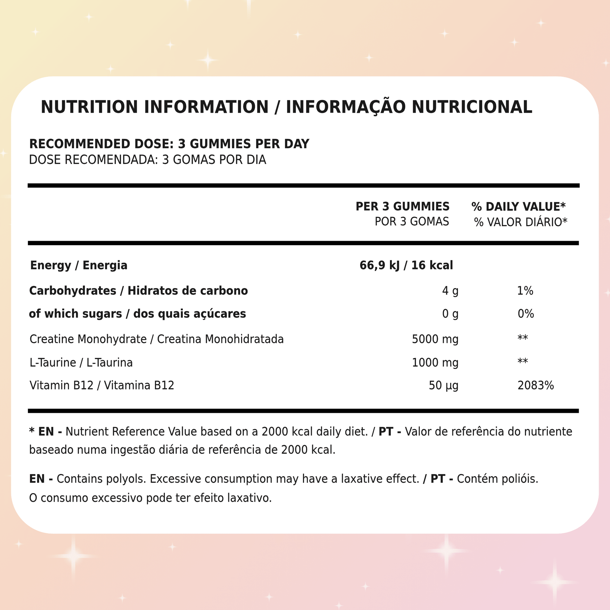 Gomas de Creatina Monohidratada Tutti Bear 5g | Informação Nutricional