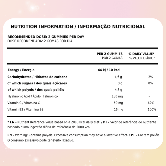 Gomas de Ácido Hialurónico Tutti Bear Pele | Informação Nutricional