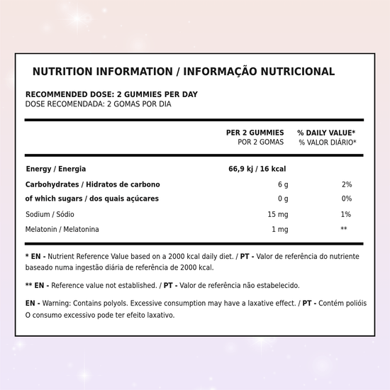 Gomas de Melatonina Tutti Bear Sono | Informação Nutricional
