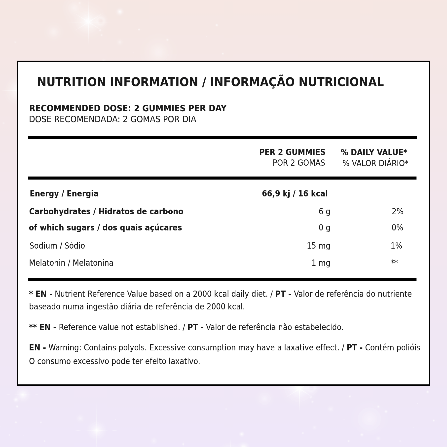 Gomas de Melatonina Tutti Bear Sono | Informação Nutricional