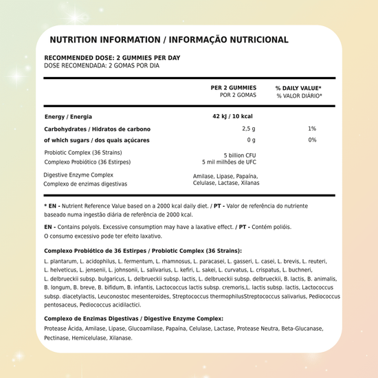 Gomas Probióticas Tutti Bear Digestão | Informação Nutricional