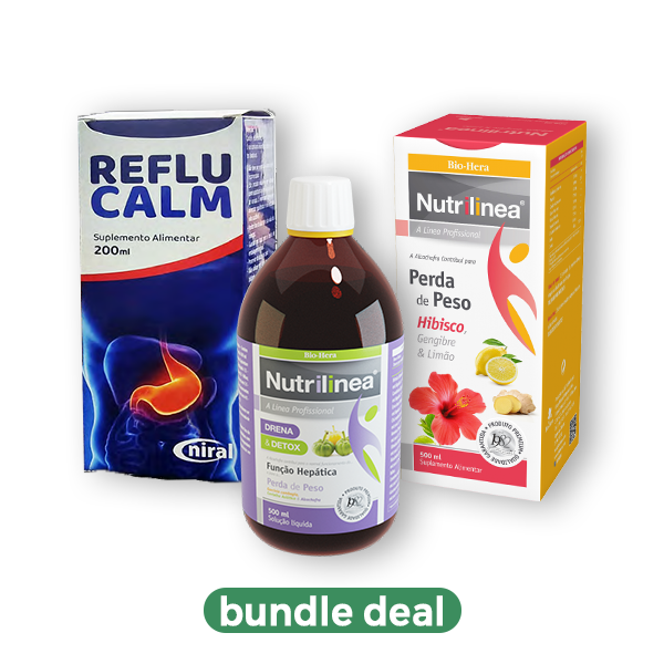 Pack Detox e Renovação Digestiva com Reflu Calm, Nutrilinea e Perda de Peso para um estilo de vida saudável.
